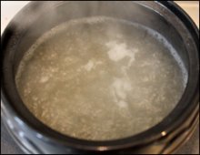 Boiling stock in clay pot