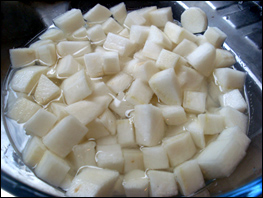 Cubed Radish in water